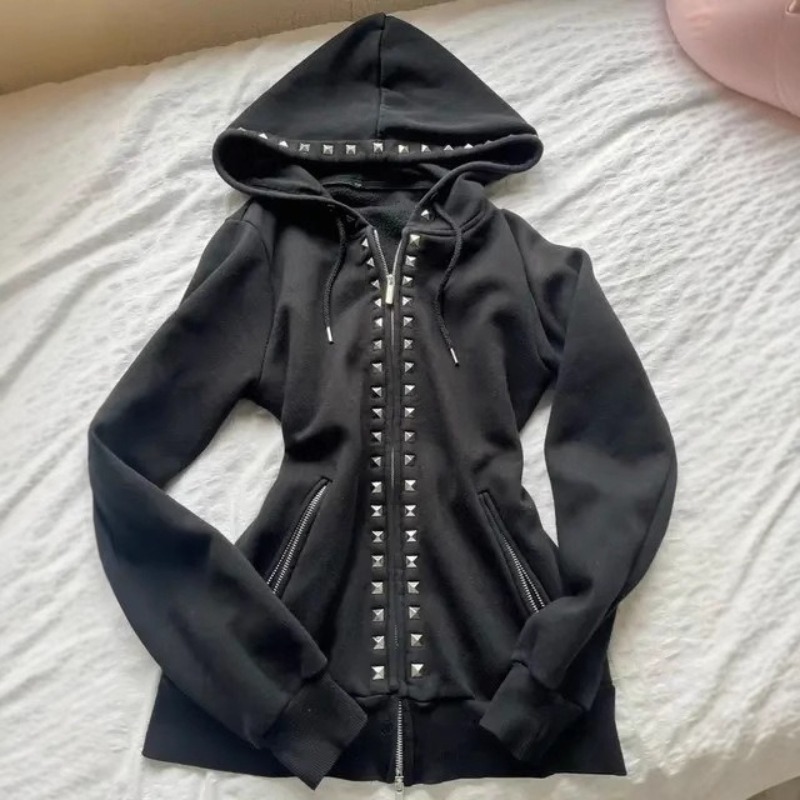 Street Fashion Zip Up Hoodie - Y2K Neue Mode Nieten-Reißverschluss-Hoodie Damen Harajuku