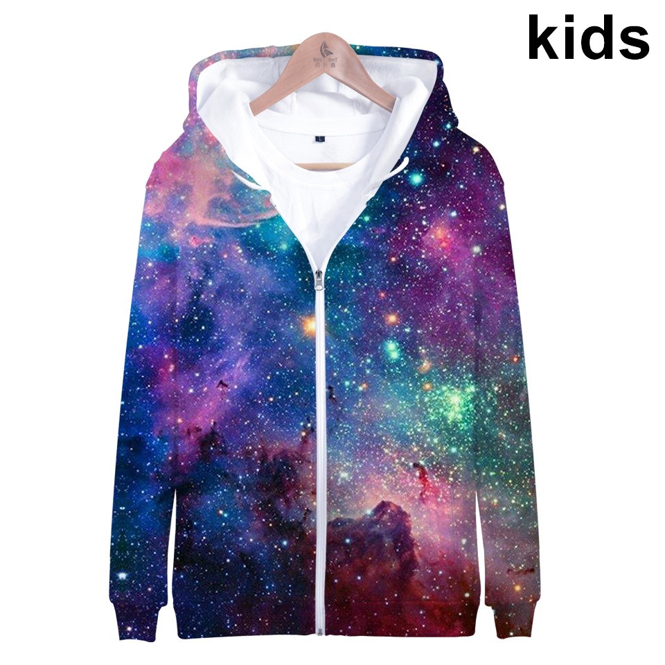 Street Fashion Zip Up Hoodie - Coat Star Space Galaxy Kapuzenpullover für