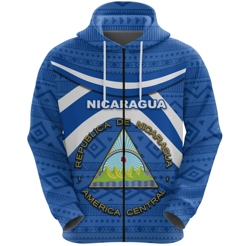 Street Fashion Zip Up Hoodie - Vintage Ni Nicaragua Flagge Street Print