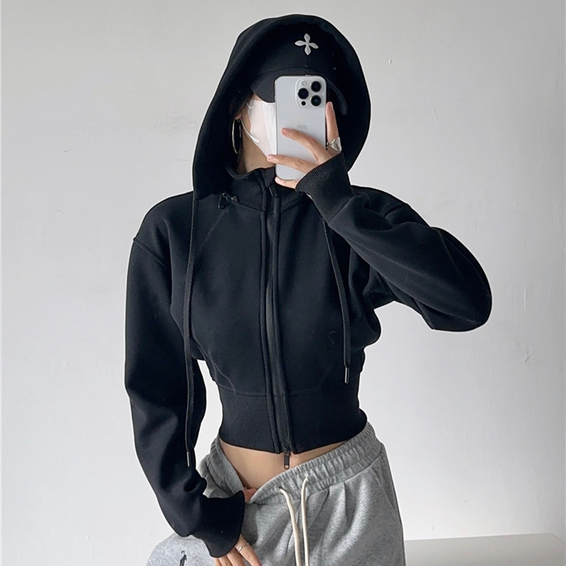 Street Fashion Zip Up Hoodie - Damen Crop Hoodie Sweatshirts Mode Einfarbige