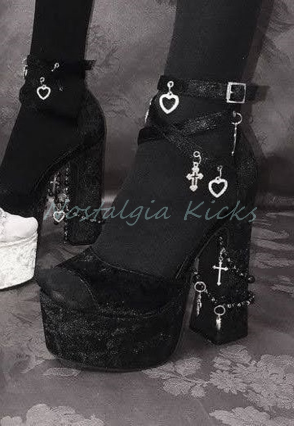 Street Fashion Rome - Gothic Schwarz Samt Plattform High Heel