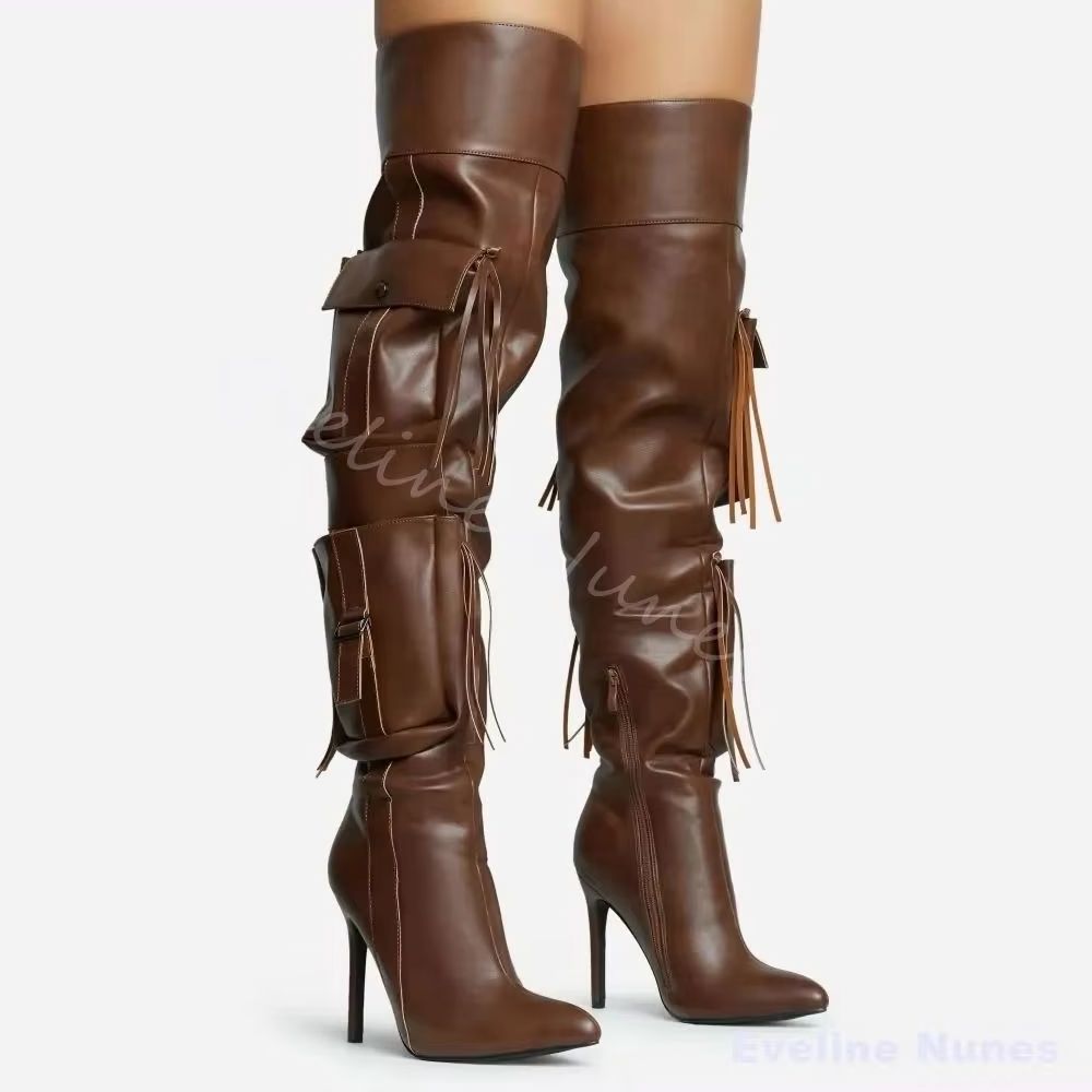 Street Fashion Rome 2026 - Braune Overknee-Stiefel mit Quasten für Damen,