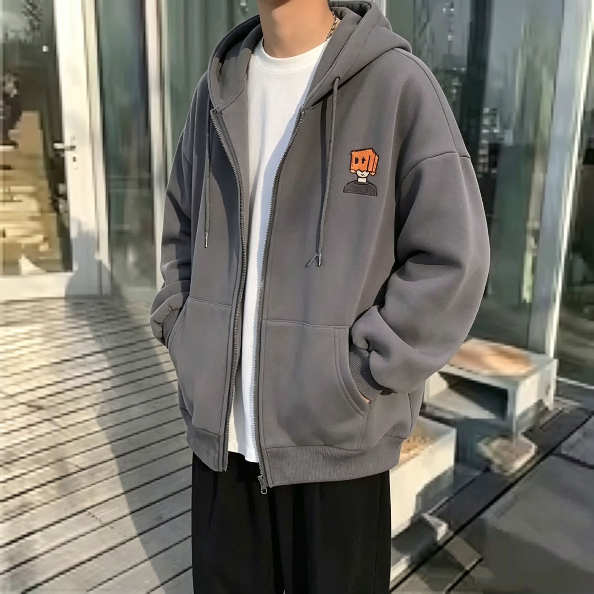 Street Fashion Zip Up Hoodie - High Street Hoodie Herren Einfarbiger Reißverschluss