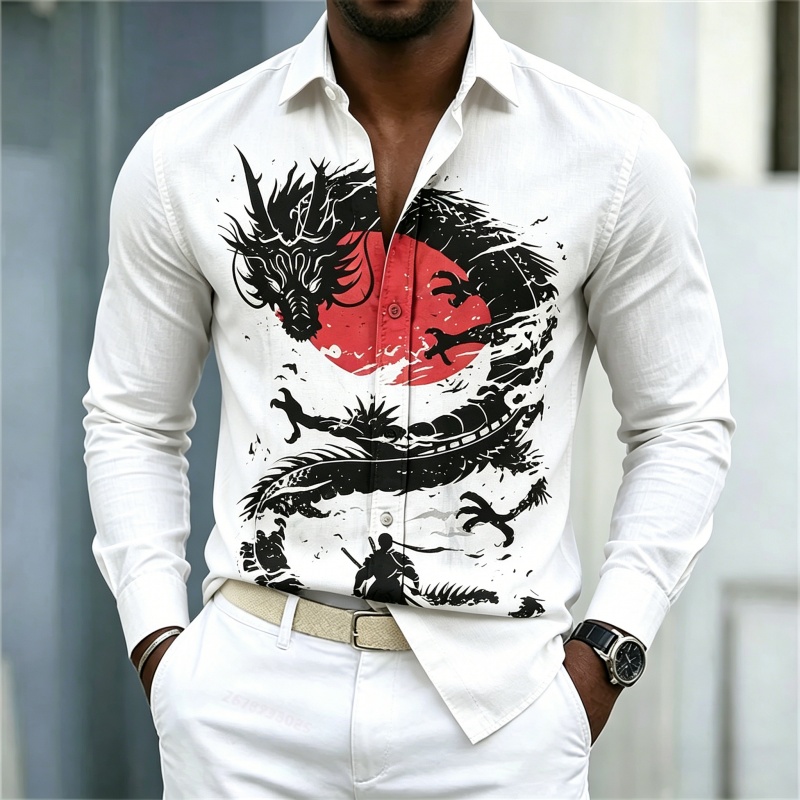 Street Fashion Clothes - 2026 Neues Herrenhemd Weiß Schwarz Rot