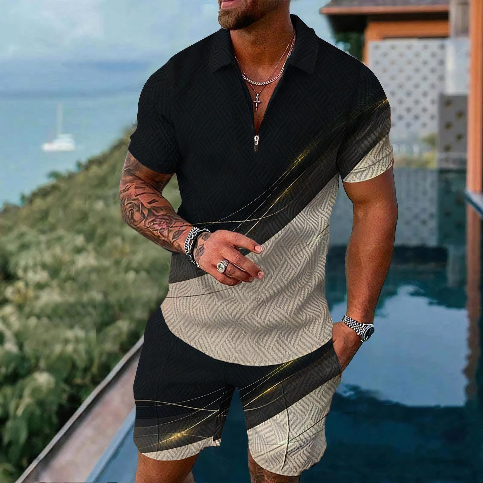 Street Fashion Clothing - Herren-Poloshirts Kurzarm-Sets Lässiger Einfacher Stil Zweiteiliges