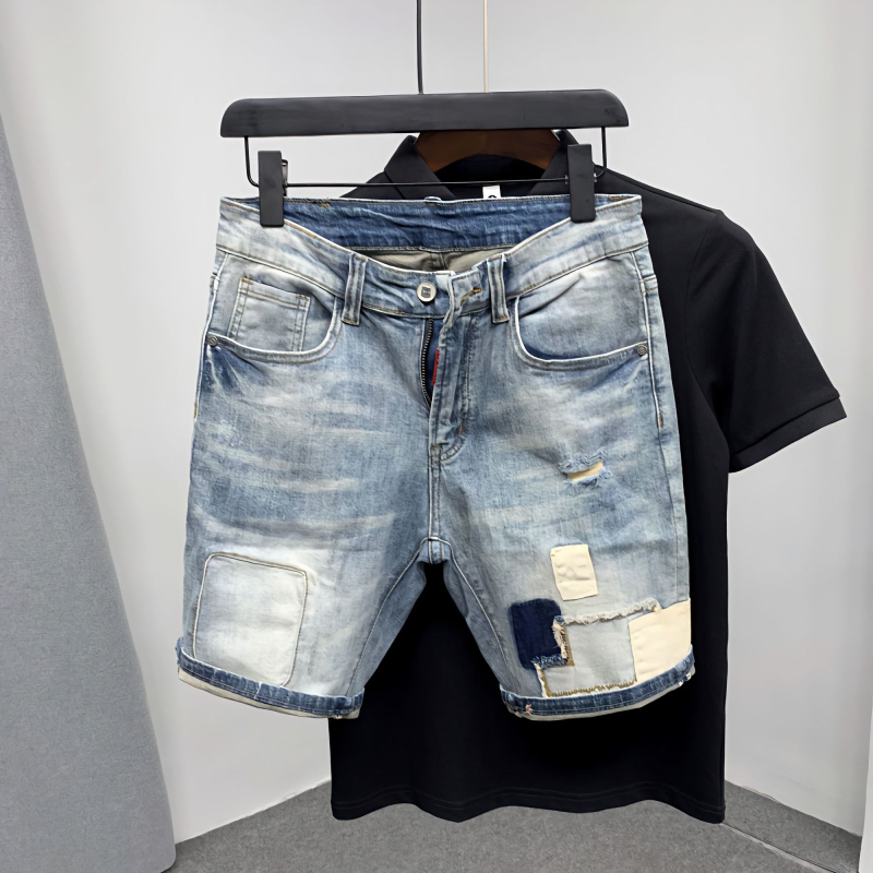 Distressed Jean Rip - Gerade männliche Denim-Shorts zerrissene Jorts Distressed