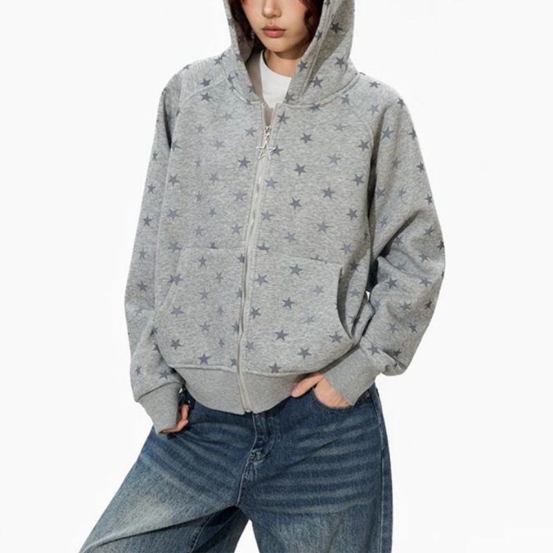 Street Fashion Zip Up Hoodie - Amerikanischer Stil Mode Stern-Print Damen Hoodies