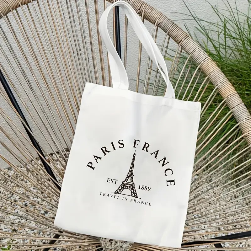 Tote Bag Canvas Print - Paris-Reisetasche für Damen, Schultertasche mit Eiffelturm-Motiv,