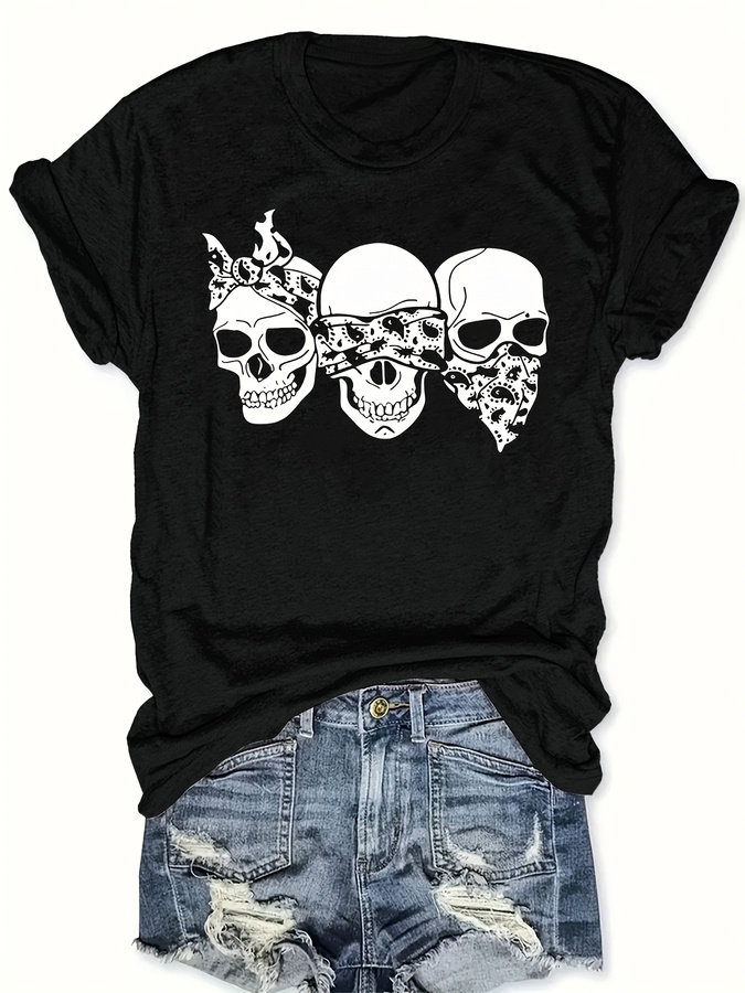Street Fashion Trend 2025 - Happy Cartoon Skull T-Shirt, lockere Passform,