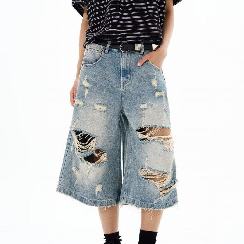 Distressed Jean Rip - Neue Vintage Zerrissene Baggy Jeans-Shorts für