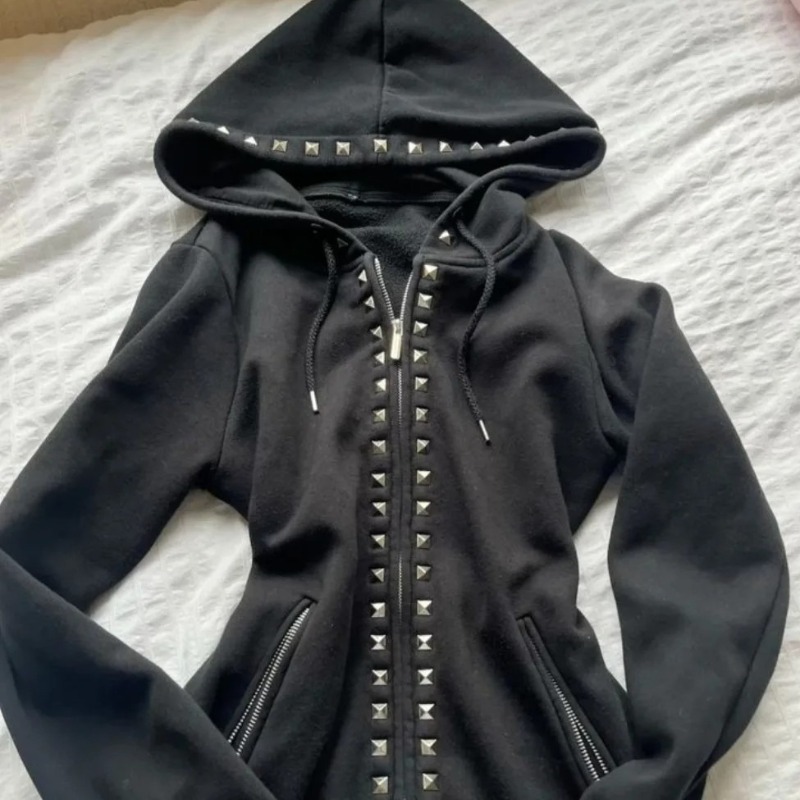 Y2K Neue Mode Nieten-Reißversc – Street Fashion Zip Up Hoodie Bewertung und Preis