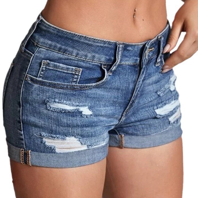 High-Waist Washed Denim Shorts – Distressed Jean Rip Bewertung und Preis