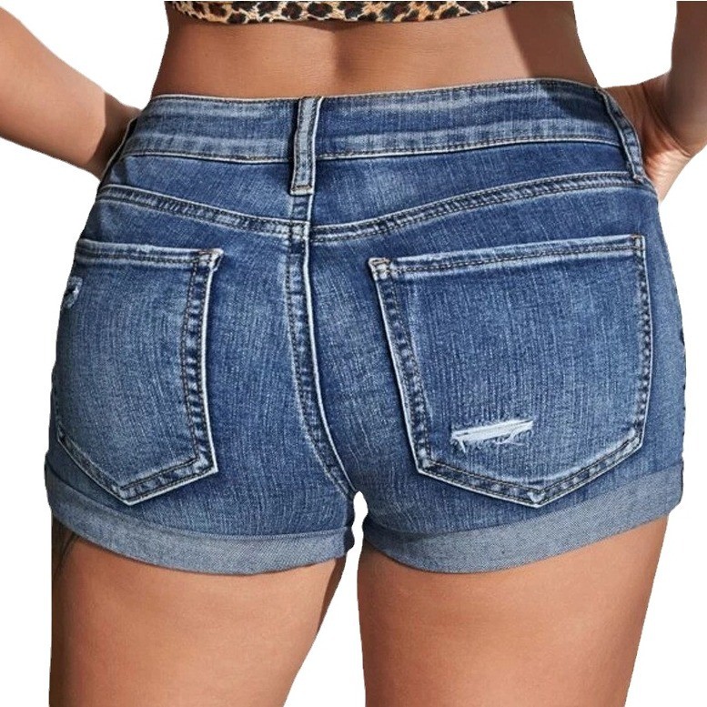 High-Waist Washed Denim Shorts – Distressed Jean Rip Bewertung und Preis