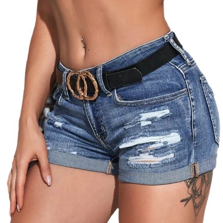 High-Waist Washed Denim Shorts – Distressed Jean Rip Bewertung und Preis