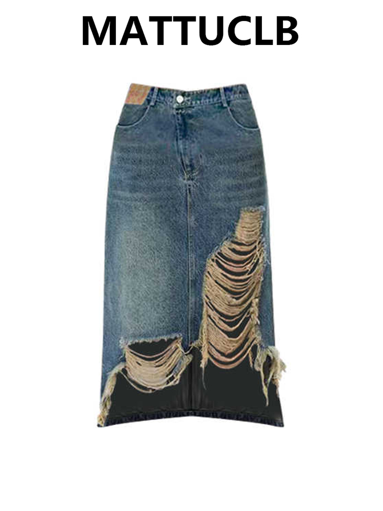 Damen 2000er Midi-Rock Zerriss – Street Fashion Korean Bewertung und Preis