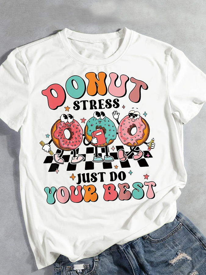 T-Shirt mit Cartoon-Donut-Prin – Street Fashion Trend 2025 Bewertung und Preis