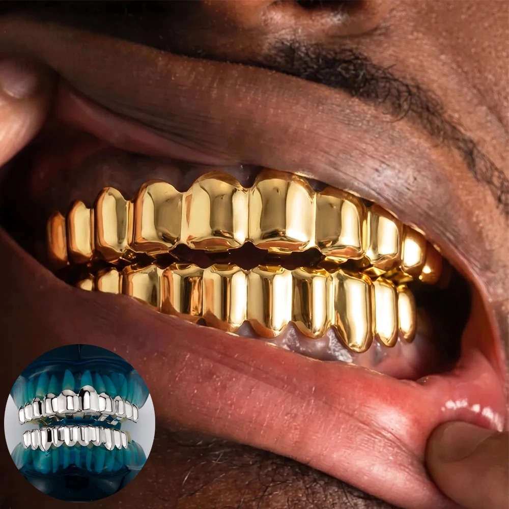 Goldfarbenes Hip-Hop-Grillz-Se – Street Fashion Jewelry Bewertung und Preis