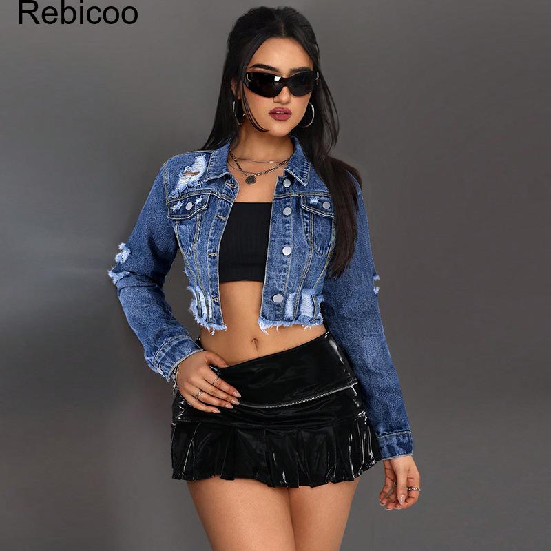 Damen Cropped Denim Jacke Lang – Distressed Jean Rip Bewertung und Preis