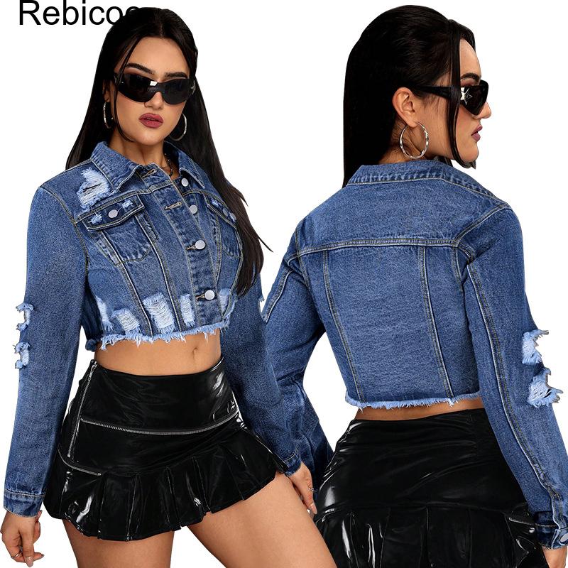 Damen Cropped Denim Jacke Lang – Distressed Jean Rip Bewertung und Preis
